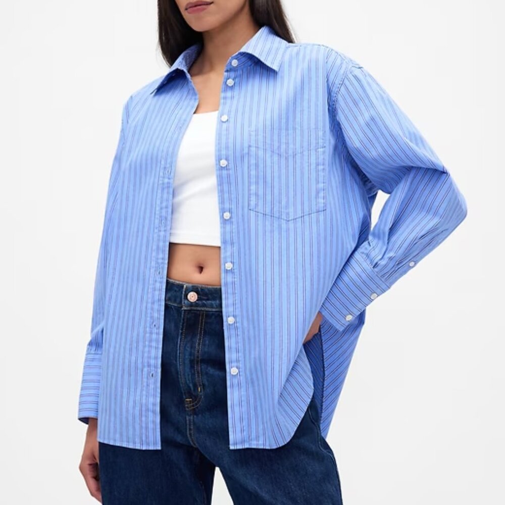 Gap Cotton Poplin Big Shirt in Blue Stripe (size Petite XS) - NEW with tags